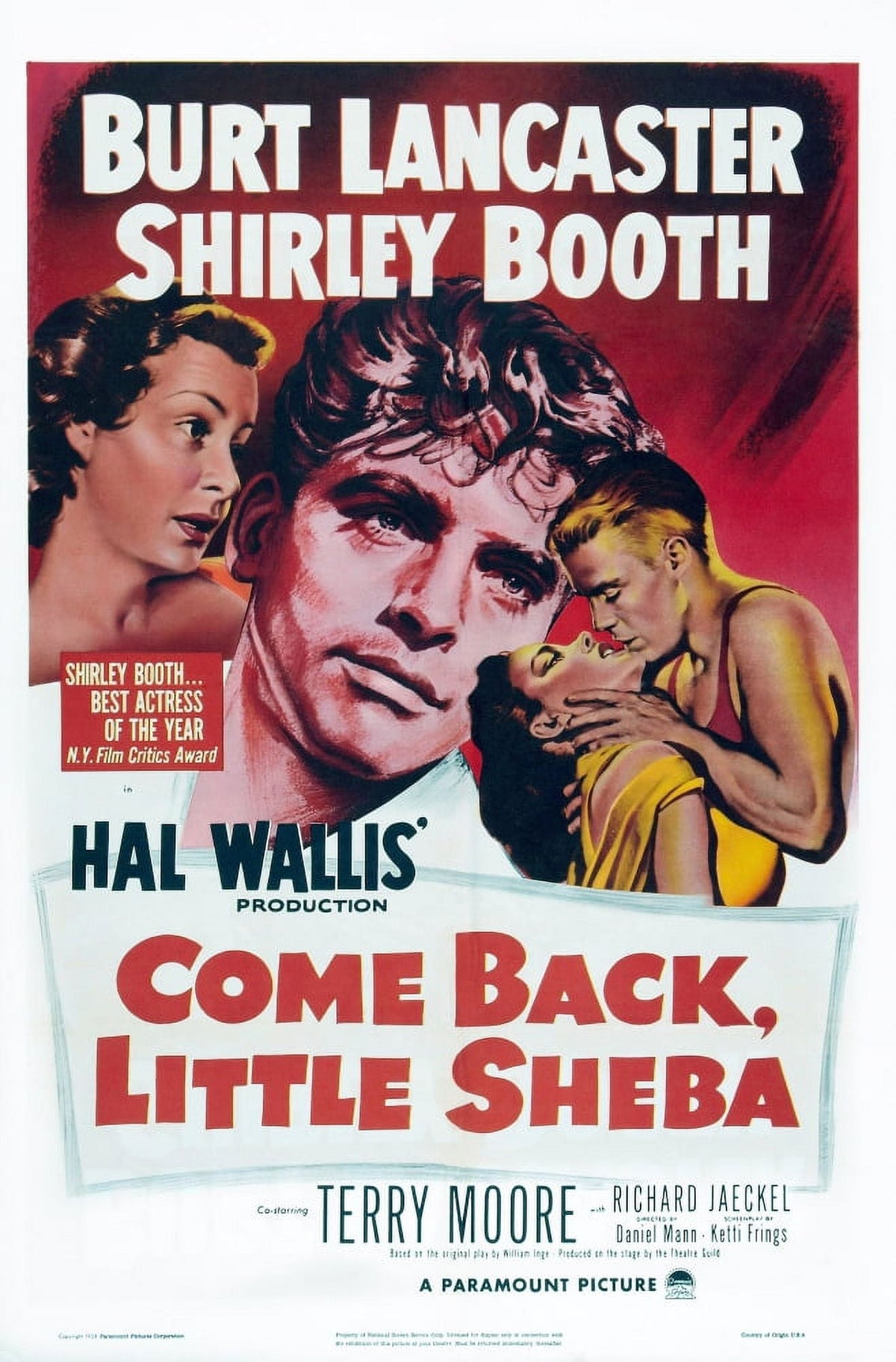 Come Back, Little Sheba movie poster masterprint featuring Shirley Booth, Burt Lancaster, and Terry Moore.