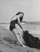 Elizabeth Taylor on beach pulling seaweed photo print
