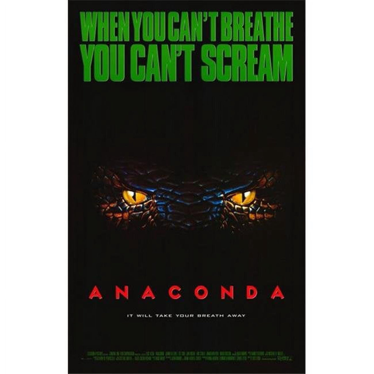 Anaconda movie poster print featuring a thrilling jungle scene.