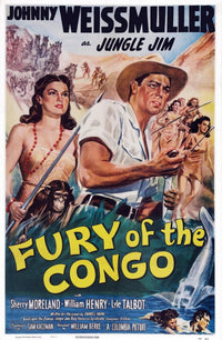 Fury of the Congo movie poster featuring Johnny Weissmuller in vibrant colors.