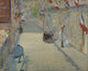 The Rue Mosnier With Flag Poster Print showcasing a colorful street scene.