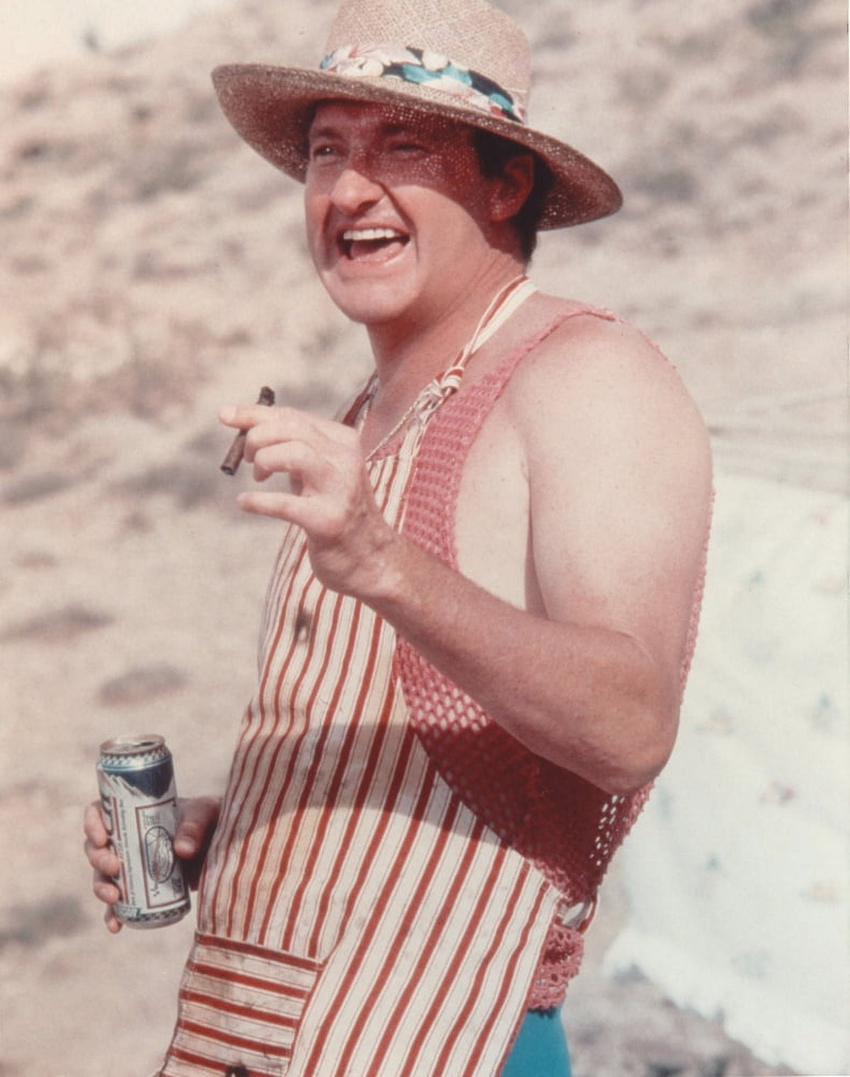 Randy Quaid smiling with cigar and beer photo print