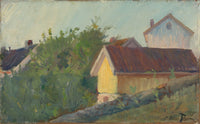 Houses in Son (1891) art print by Oluf Wold-Torne showcasing a tranquil village scene.