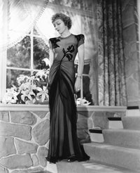 Claudette Colbert in evening gown designed by Irene, 1941 photo print.