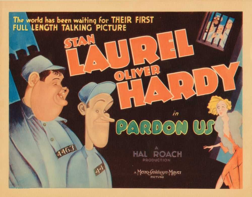 Pardon Us movie titlecard print featuring Oliver Hardy and Stan Laurel, 1931.