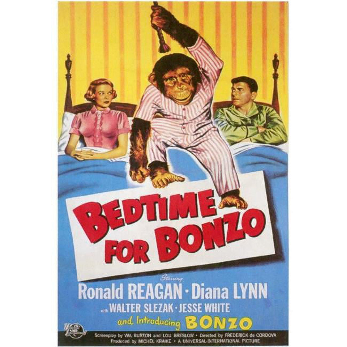 'Bedtime for Bonzo' movie poster print capturing classic cinema charm.