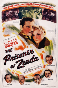 The Prisoner of Zenda 1937 movie poster art print featuring David Niven and Ronald Colman.