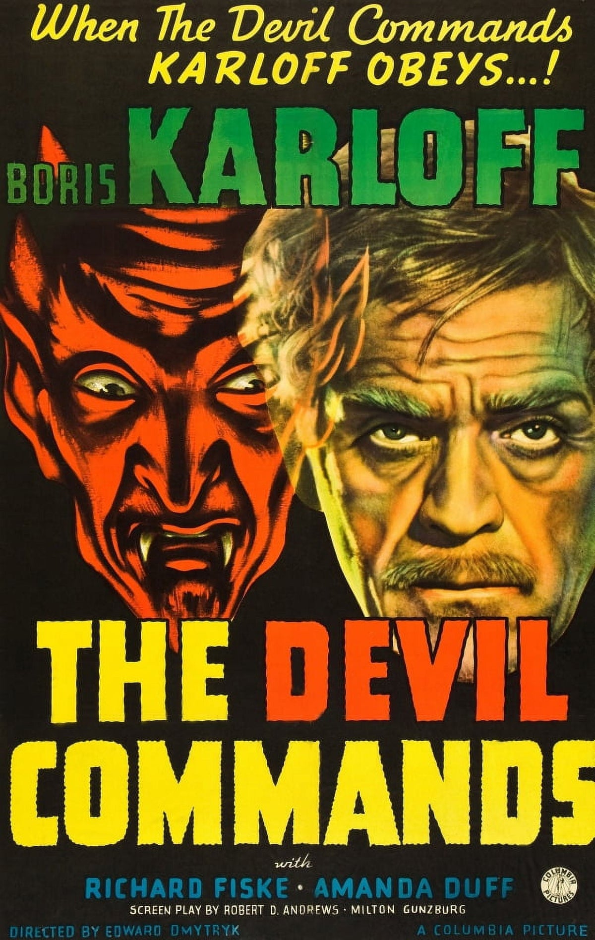 The Devil Commands movie poster featuring Boris Karloff, 1941