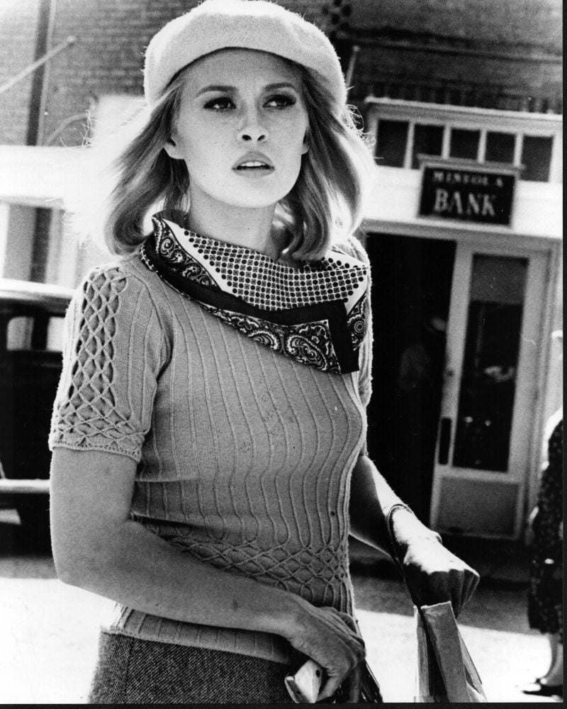 Faye Dunaway holding a gun on the set of Bonnie and Clyde black and white photo print