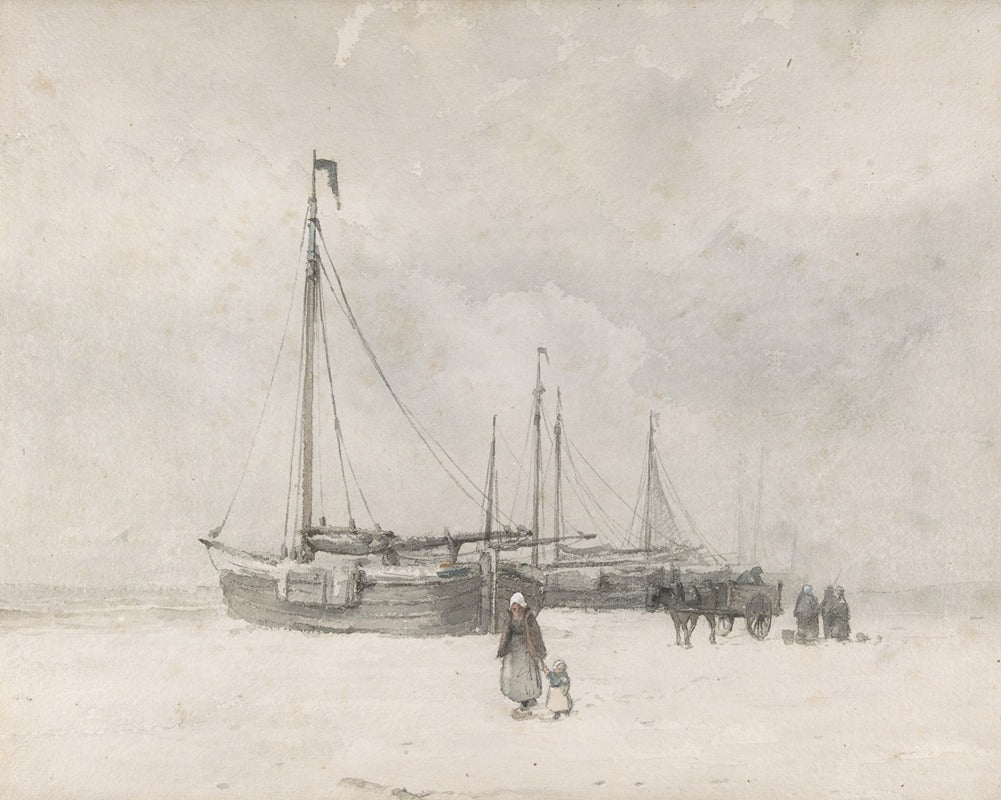 Fishing Boats on the Beach in Winter Poster Print by Anton Mauve