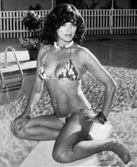 Joan Collins Floral Bikini Photo Print in vibrant colors.