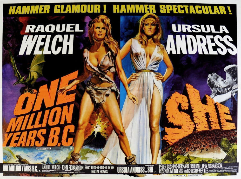 One Million Years B.C. 1966 movie lobby card featuring Raquel Welch and Ursula Andress.