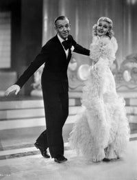 Fred Astaire and Ginger Rogers classic movie photo print in black tuxedo and furry dress.