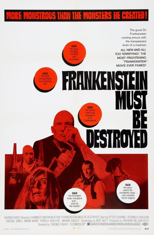 Frankenstein Must Be Destroyed Movie Poster Print featuring Freddie Jones and Peter Cushing.