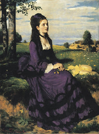 Lady in Violet fine art print by Pál Szinyei Merse showcasing a woman in a violet gown.