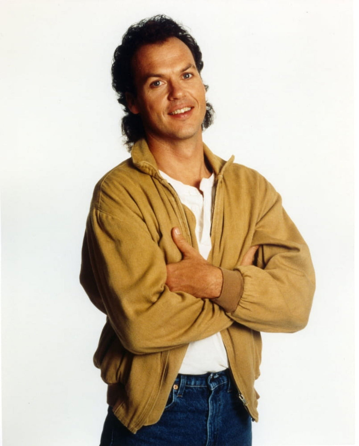 Michael Keaton posed in brown coat photo print