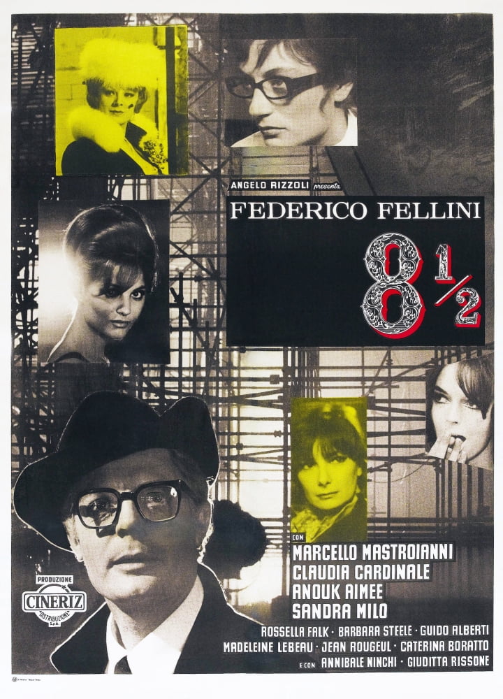 Eight and a Half Movie Poster Print featuring Marcello Mastroianni, 1963 film classic.