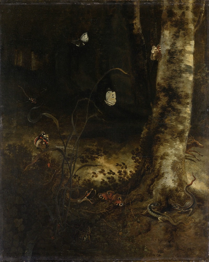 Forest Floor with Snake, Lizards, Butterflies, and Insects Poster Print by Otto Marseus van Schrieck