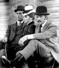 Butch Cassidy and the Sundance Kid photo print featuring Paul Newman, Katharine Ross, and Robert Redford.