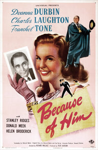 Because Of Him movie masterprint poster featuring Deanna Durbin and Charles Laughton.