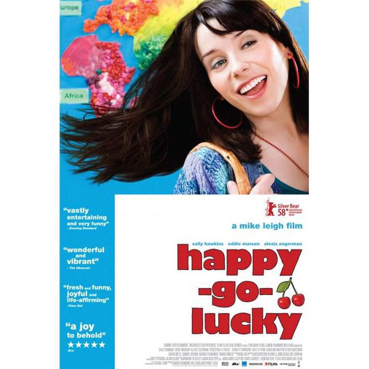 Happy-Go-Lucky Movie Poster 11x17 print, vibrant and cheerful decor.