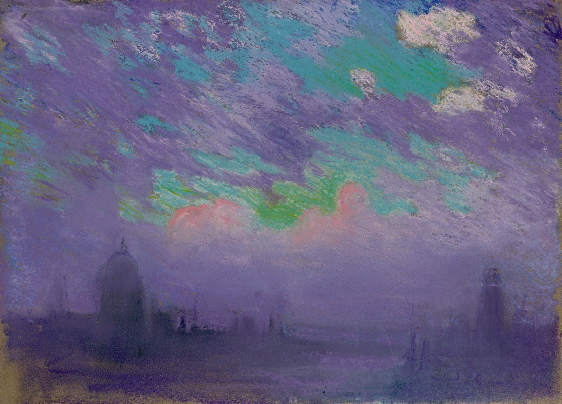 Green Blue and Purple art print by Joseph Pennell showcasing vibrant colors.