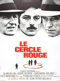 The Red Circle movie poster print featuring André Bourvil, Alain Delon, and Yves Montand from the 1970 classic film.