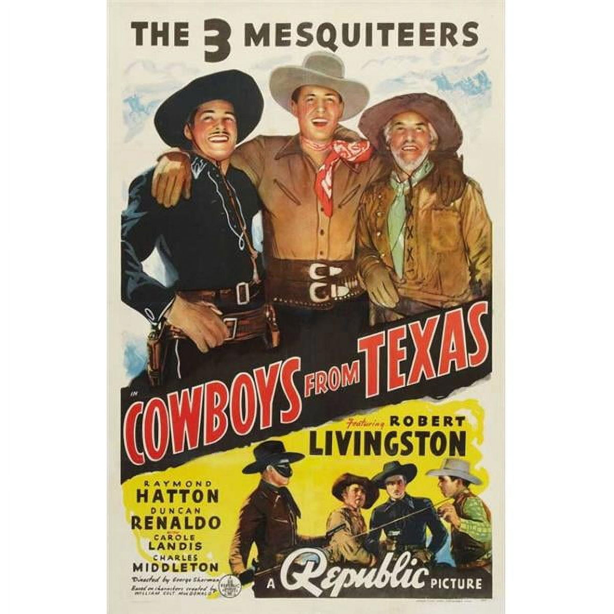 The Cowboys from Texas Movie Poster Print featuring classic Western imagery.