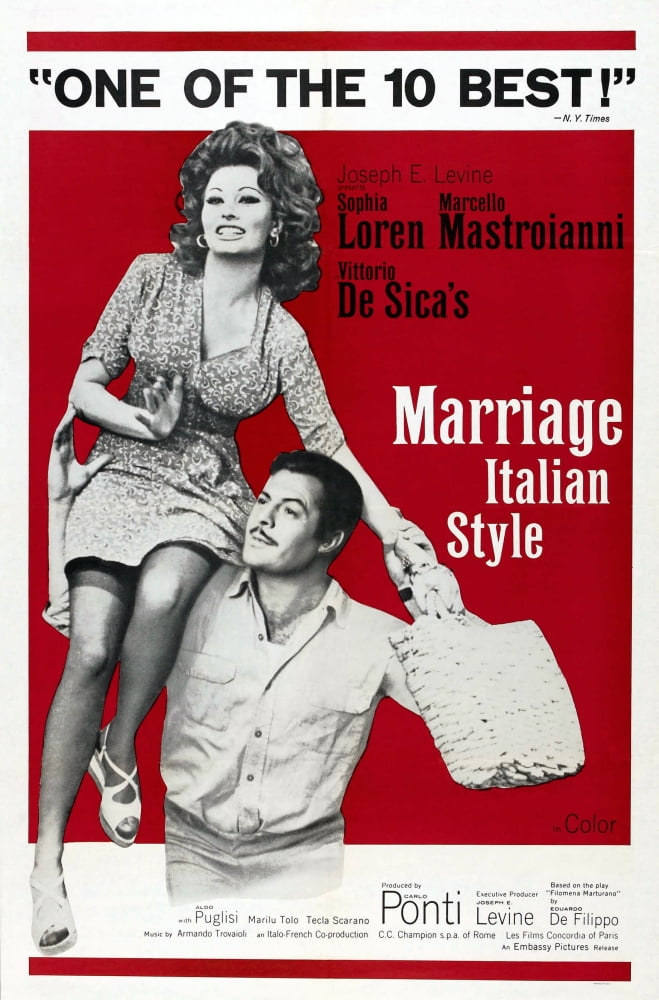 Marriage Italian Style movie poster print featuring Sophia Loren and Marcello Mastroianni.
