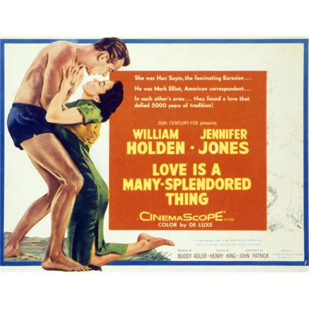 Love Is A Many-Splendored Thing movie poster featuring William Holden and Jennifer Jones.