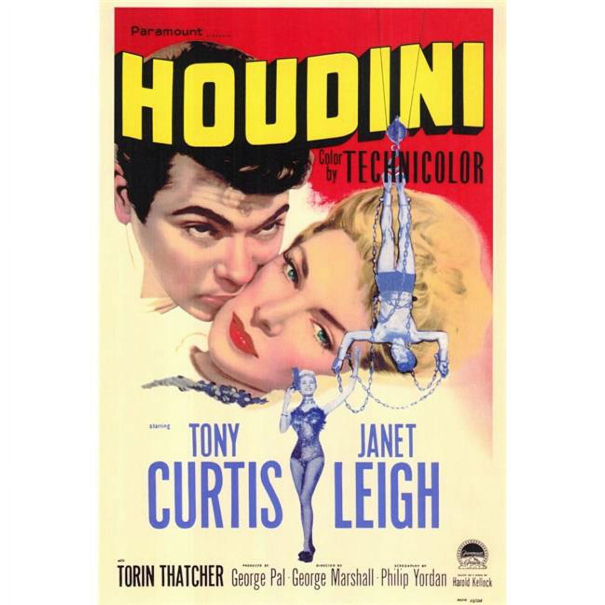 Houdini Movie Poster Print showcasing the iconic escape artist in vibrant detail.
