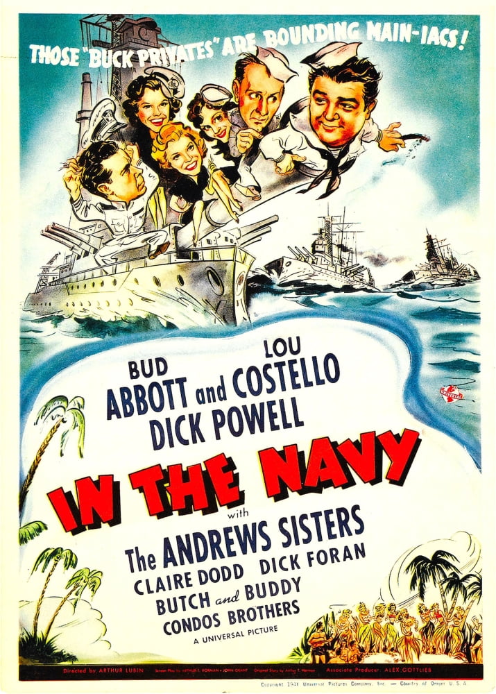 In The Navy movie poster featuring Dick Powell and The Andrews Sisters, 1941