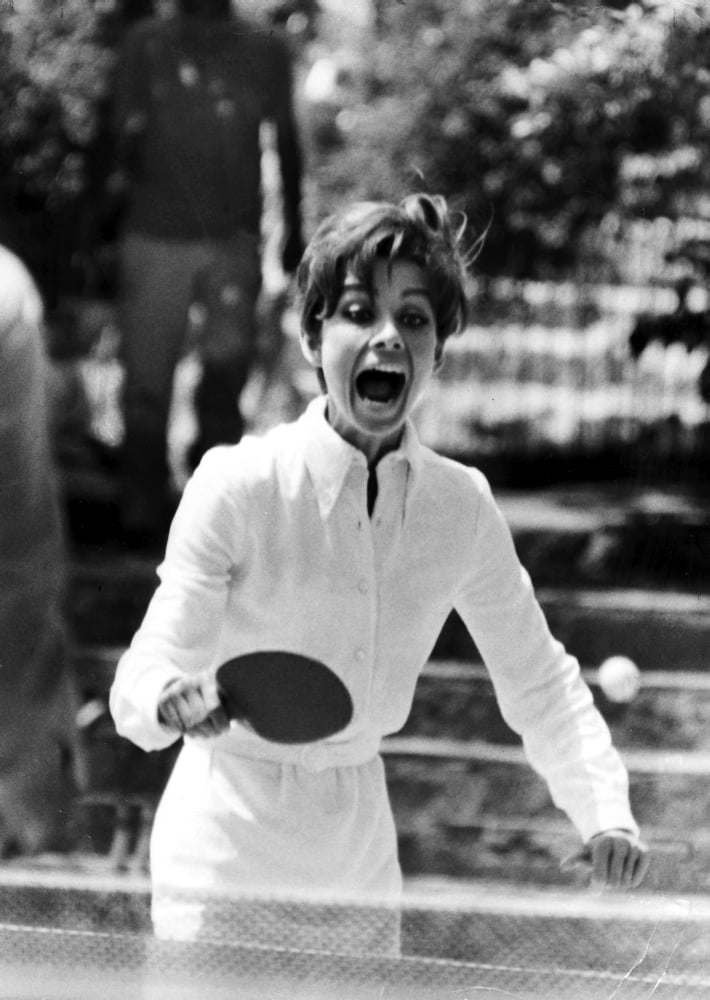Audrey Hepburn playing table tennis photo print.