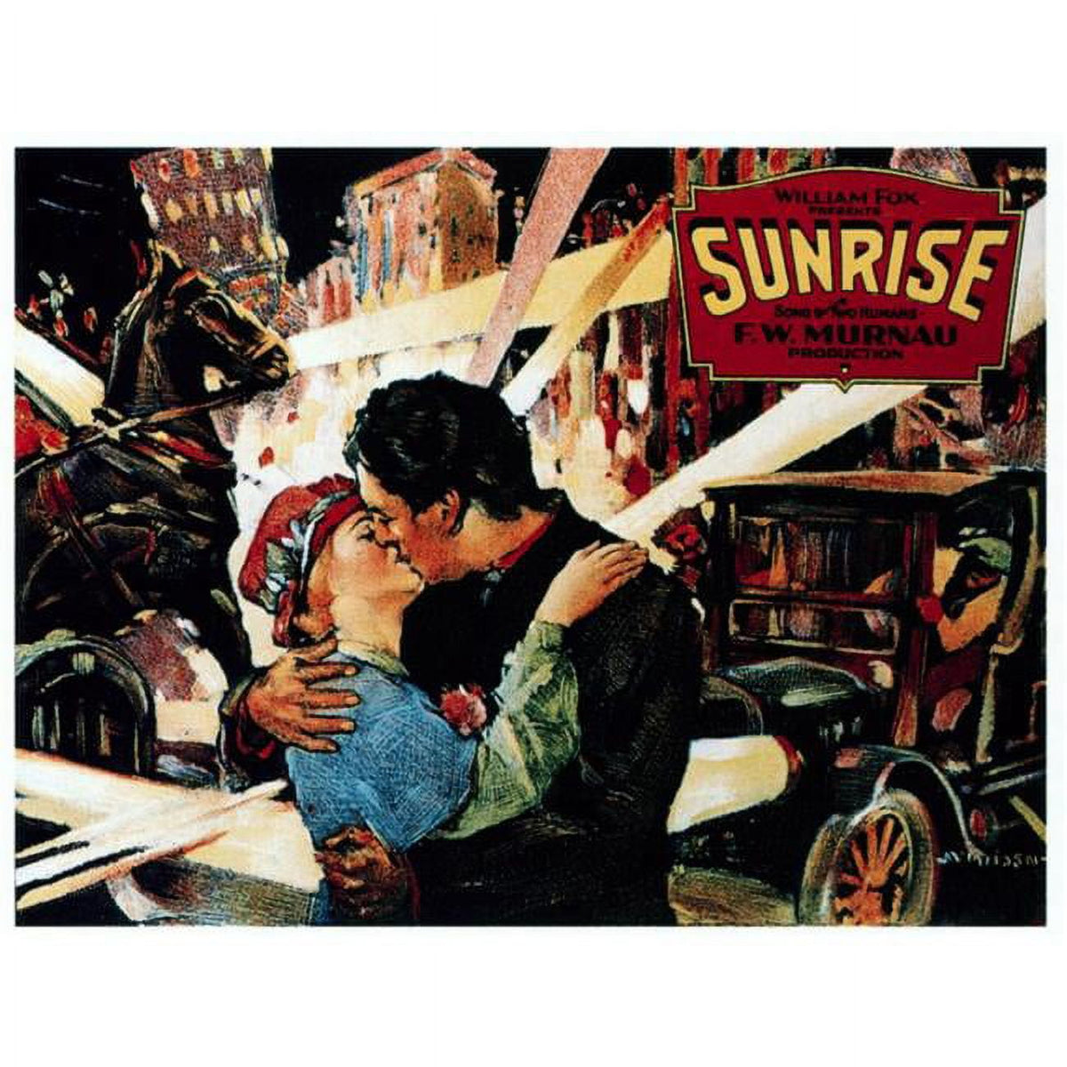 Sunrise: A Song of Two Humans movie poster print featuring Janet Gaynor and George O'Brien.