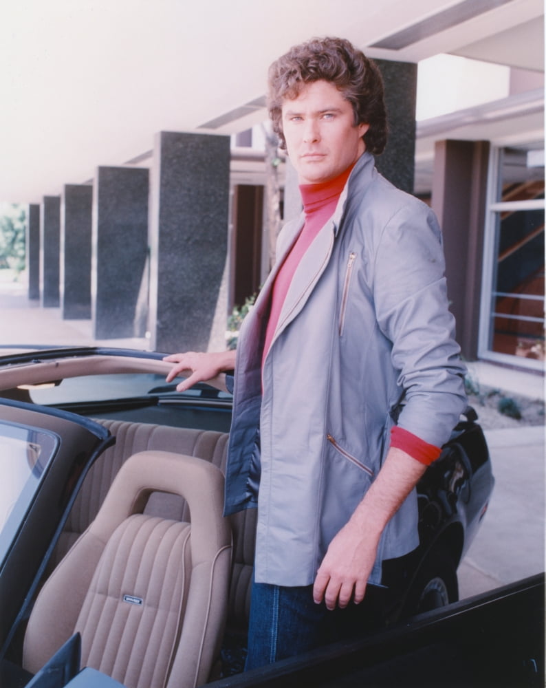 David Hasselhoff standing on a car wearing a grey coat photo print.