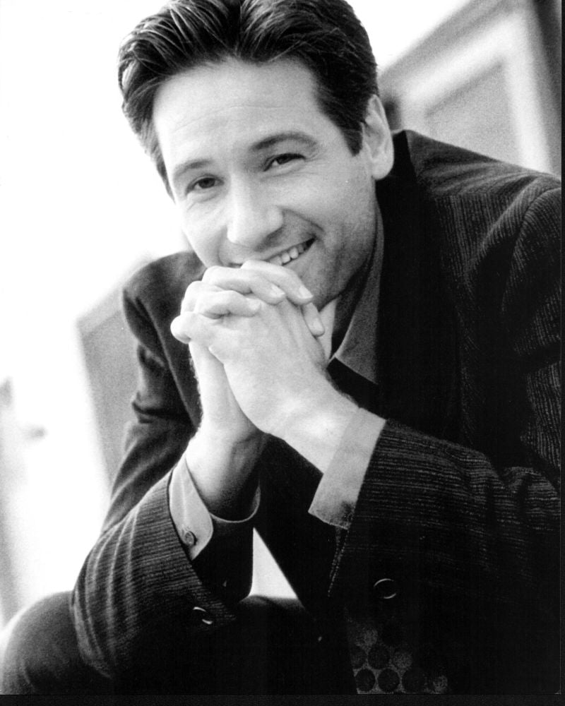 David Duchovny black and white photo print in striped suit