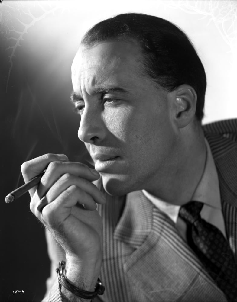 Christopher Lee smoking a cigar photo print