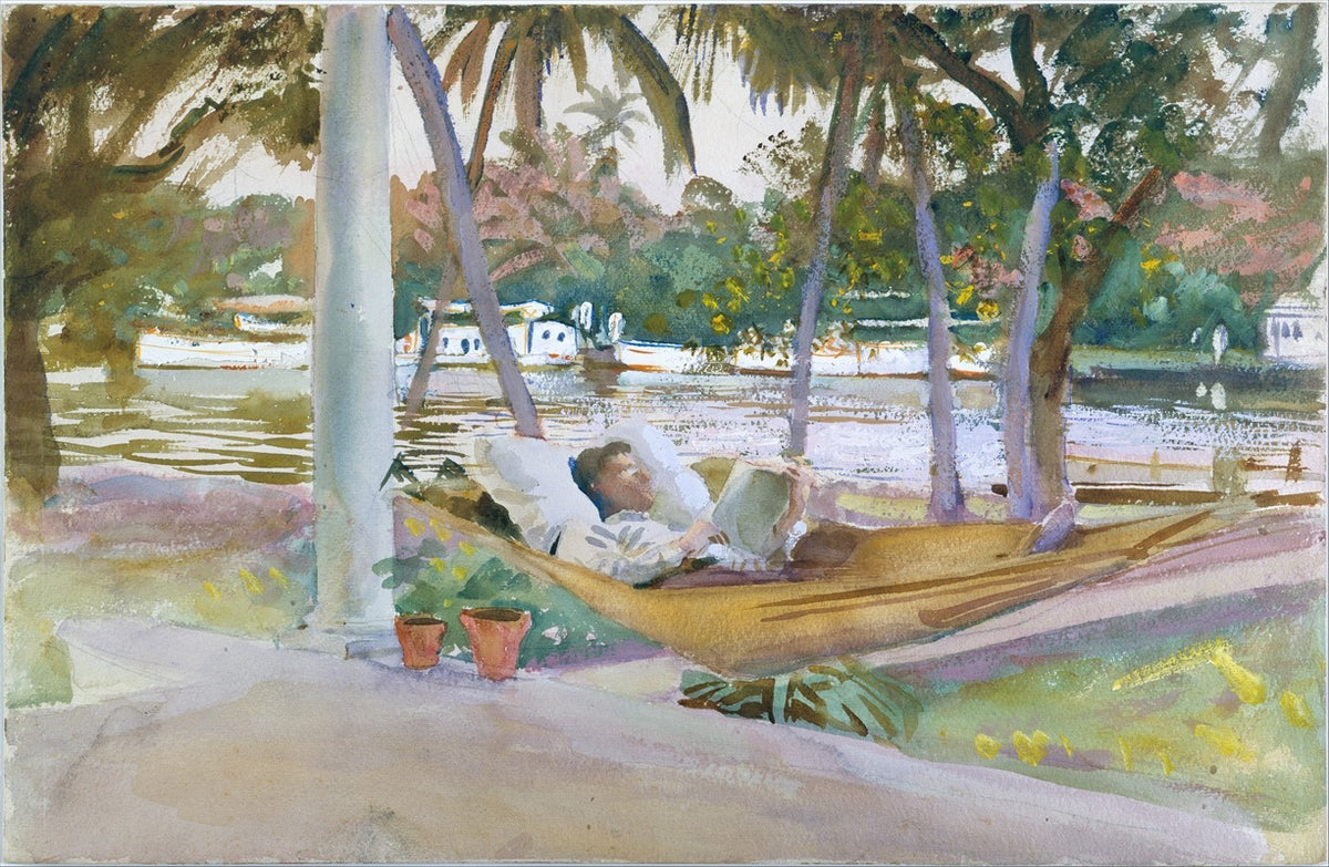 Figure in Hammock art print by John Singer Sargent, serene Florida scene.